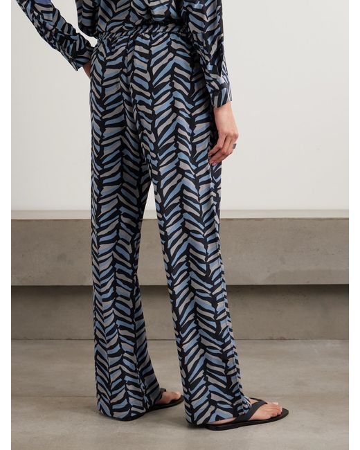 Matteau Blue Printed Silk Crepe De Chine Straight-Leg Pants