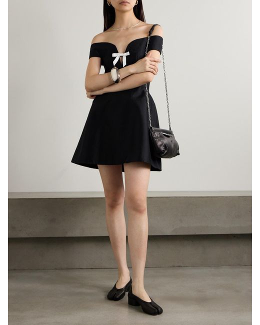 ShuShu/Tong Black Bow-Embellished Cutout Wool And Silk-Blend Mini Dress