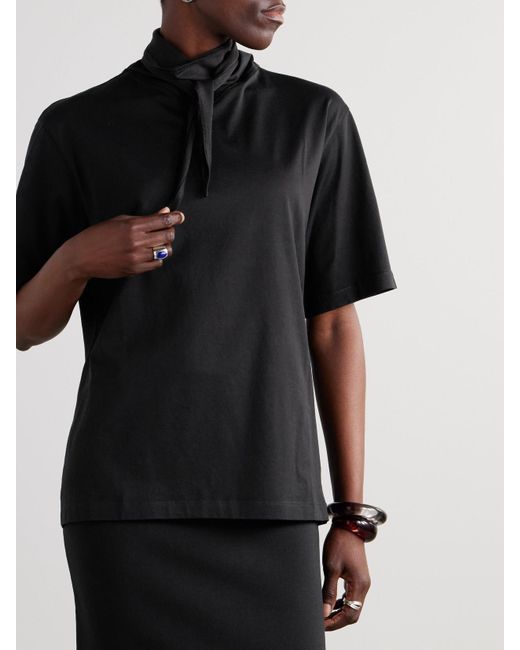 Tシャツ・カットソー Lemaire High Neck Tie Detail T-Shirt Lemaire Tie-Detailed Cotton-Jersey T-Shirt in Black | Lyst