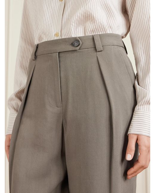 Matteau Gray Pleated Woven Straight-Leg Pants