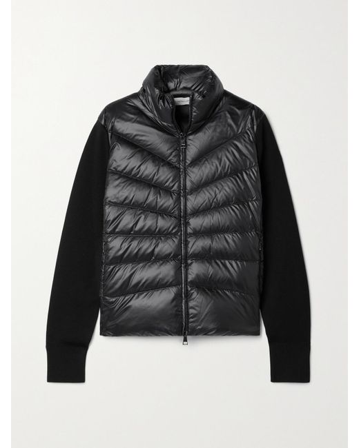 Moncler Black Ribbed Wool And Quilted Shell Down Jacket