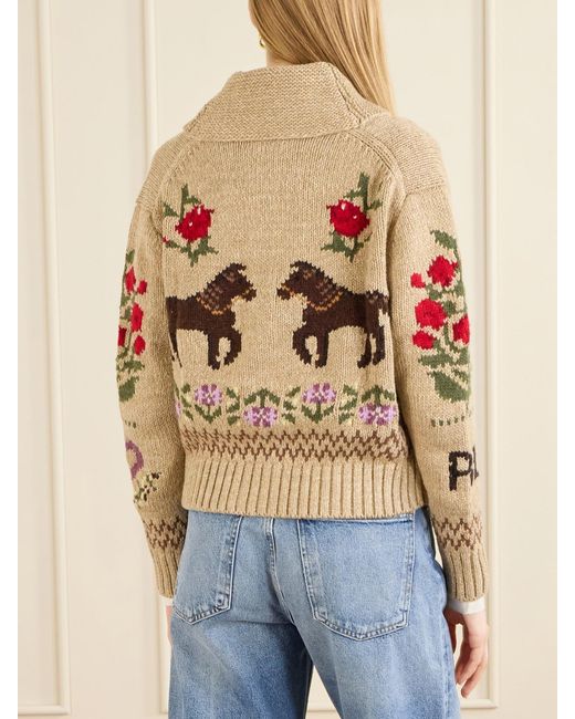 Polo Ralph Lauren Natural Embroidered Cotton And Wool-Blend Cardigan