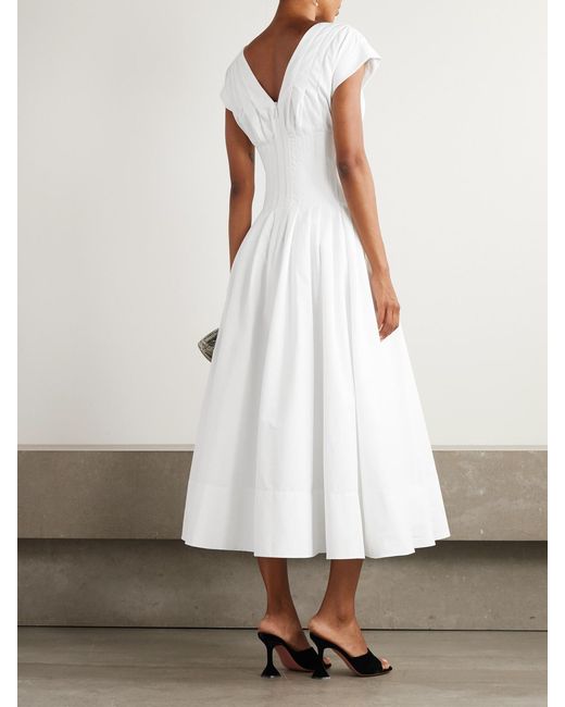 Jonathan Simkhai White Nina Pleated Cotton-Blend Poplin Midi Dress