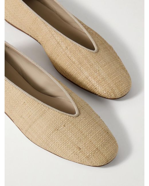 Le Monde Beryl Natural Regency Grosgrain-Trimmed Raffia Ballet Flats