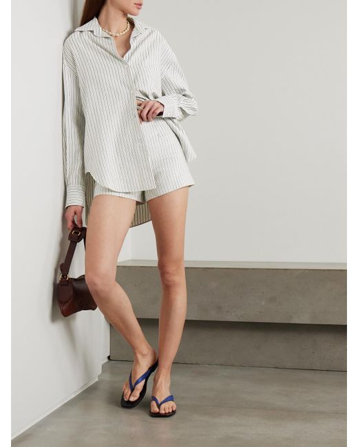 Faithfull The Brand White En Vau Gestreiftes Hemd Aus Einer Bestickten Biobaumwollmischung