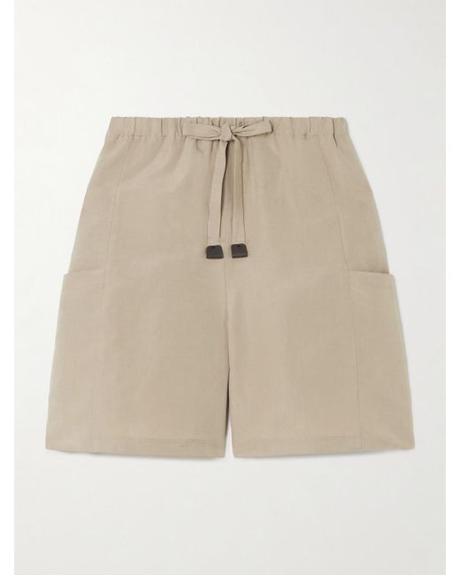 Max Mara Natural Leather-Trimmed Linen And Silk-Blend Shorts