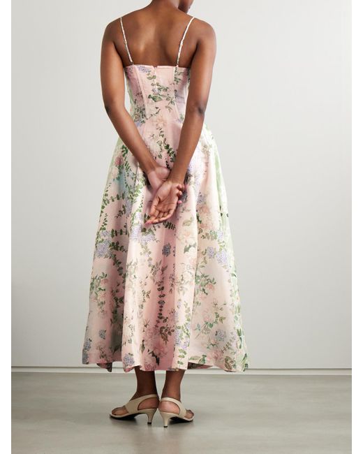 Camilla Natural Midikleid Aus Einer Leinen-Seidenmischung Mit Blumenprint Und Verzierungen
