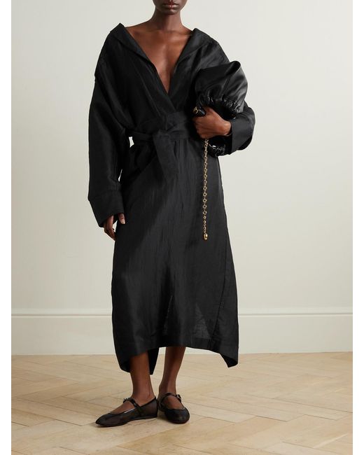 TOVE Black Rhys Belted Linen And Silk-Blend Midi Dress