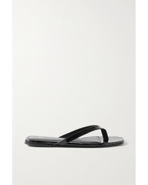 Totême  Black Croc-Effect Leather Flip Flops