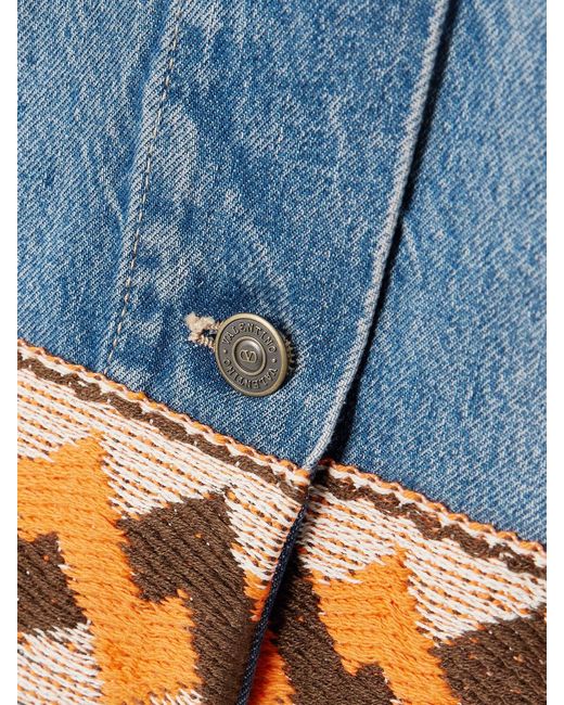 Valentino Garavani Blue Jacquard-Trimmed Paneled Denim Mini Skirt