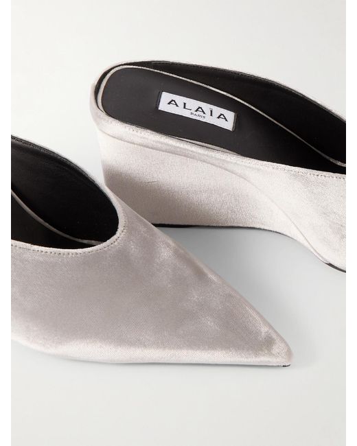 Alaïa Natural 75 Velvet Wedge Mules