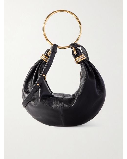 Chloé Black Bracelet Embellished Glossed Textured-Leather Shoulder Bag