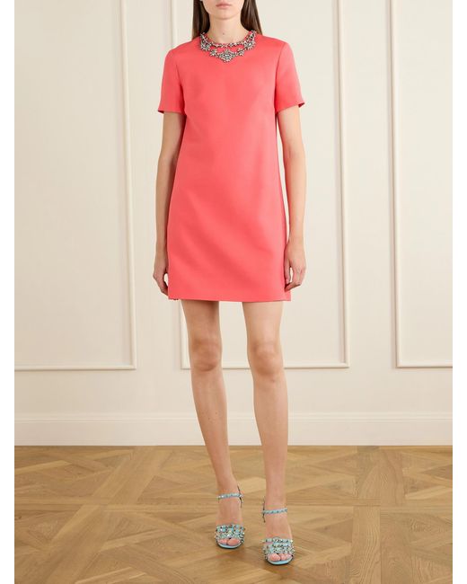 Valentino Garavani Pink Crystal-Embellished Wool And Silk-Blend Crepe Mini Dress