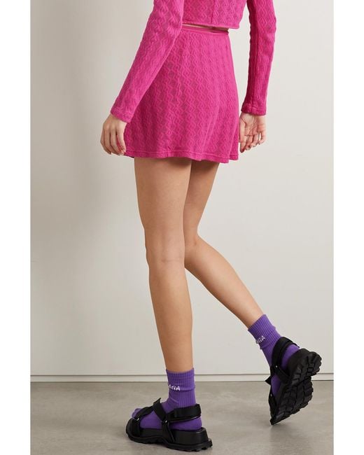 AGR Pink Pointelle-Knit Cotton Mini Wrap Skirt