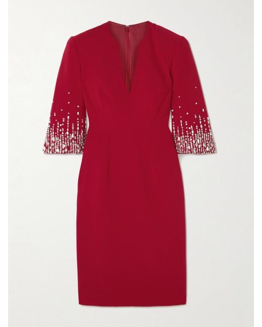 Jenny Packham Red Midikleid Aus Cady Mit Kristallen