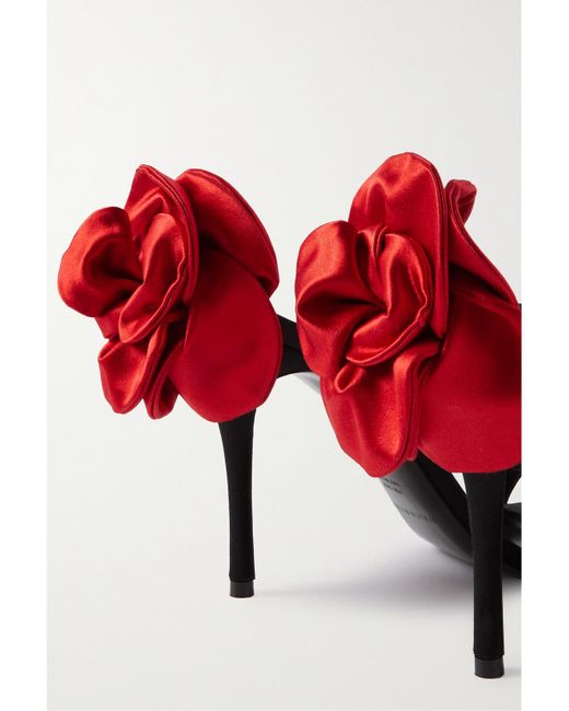 Magda Butrym Black Appliquéd Lace-Up Satin Sandals