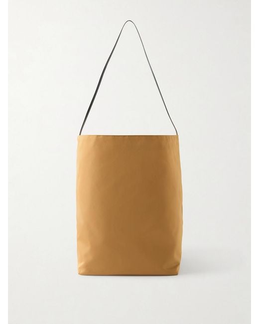 Valesque Natural Bucket Leather-Trimmed Satin-Shell Tote Bag