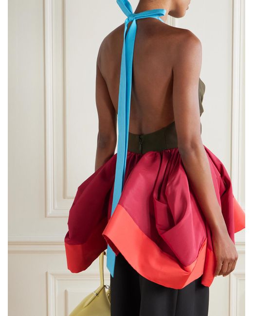 Christopher John Rogers Red Neckholder-Oberteil Aus Twill Aus Einer Seiden-Baumwollmischung