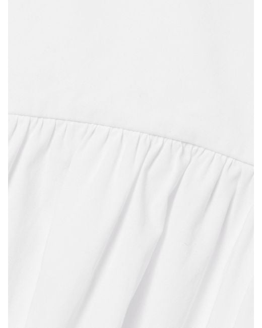 Staud White Romy Gathered Cotton-Blend Poplin Maxi Dress