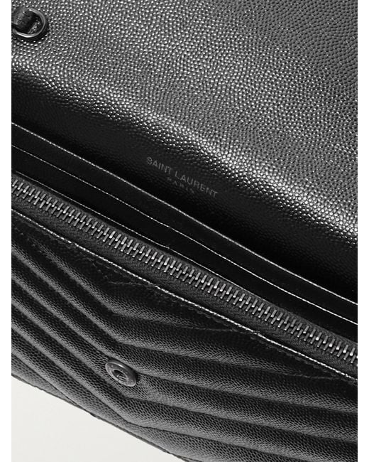 Saint Laurent Black Cassandre Envelope Chain Matelassé Textured-Leather Wallet