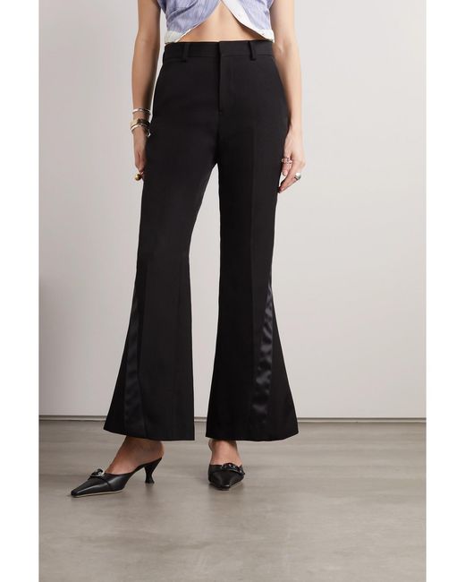 Sacai Black Satin-Trimmed Silk And Cotton-Blend Flared Pants