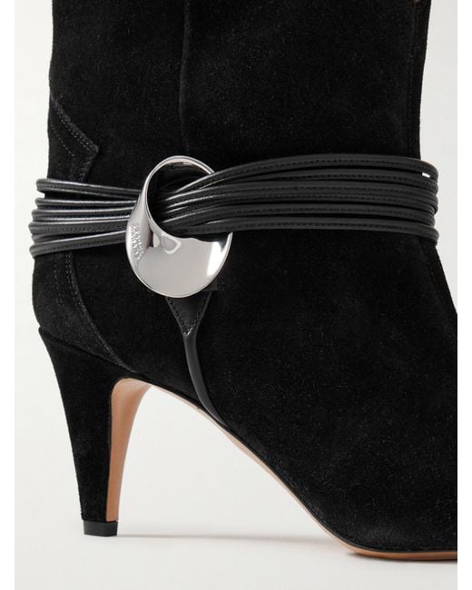 Isabel Marant Black Dytho Embellished Leather-Trimmed Suede Ankle Boots