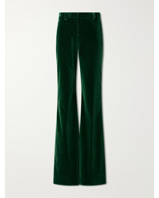 Etro Green Stretch-Cotton Velvet Flared Pants