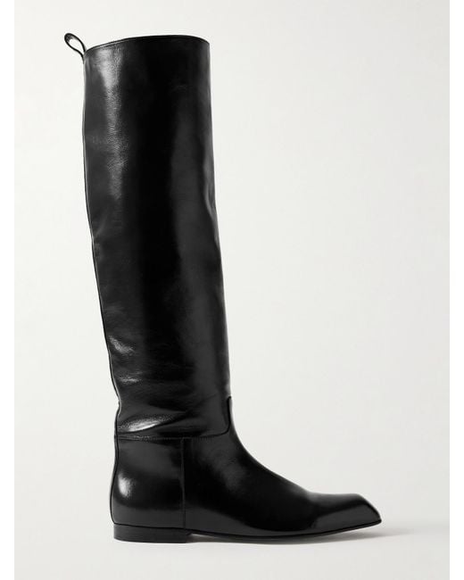 Khaite Black Colt Glossed-Leather Knee Boots