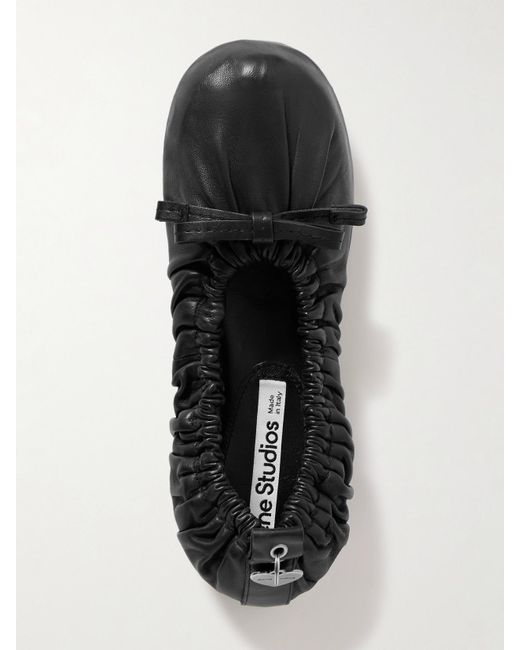 Acne Black Net Sustain Ruched Leather Ballet Flats