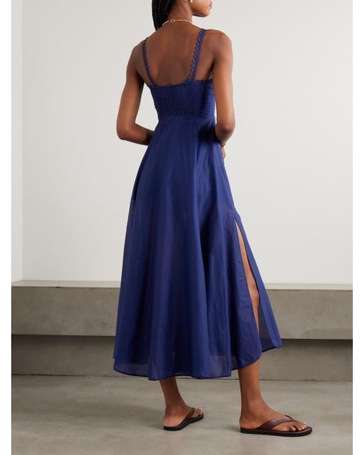 Robe Midi En Voile De Coton Mélangé À Finitions En Dentelle Guipure Iraso Charo Ruiz en coloris Blue