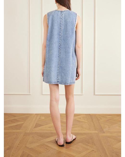 FRAME Blue Crochet Tide Organic Cotton-Blend Mini Dress