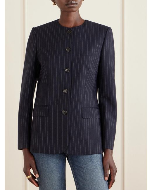 Nili Lotan Blue Gertrude Pinstripe Wool-Twill Jacket