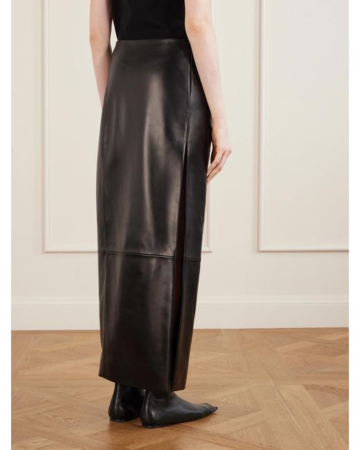 Khaite Black Lyle Leather Midi Skirt