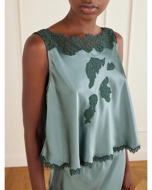 Doen Green Valerina Lace-Trimmed Silk Cami
