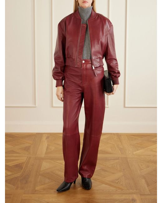 Arma Red Leather Wide-Leg Pants