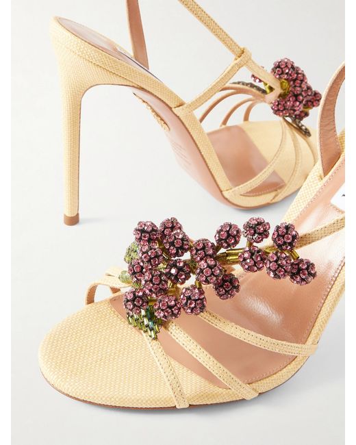 Aquazzura Metallic Raspberry Punch 105 Embellished Raffia Slingback Sandals