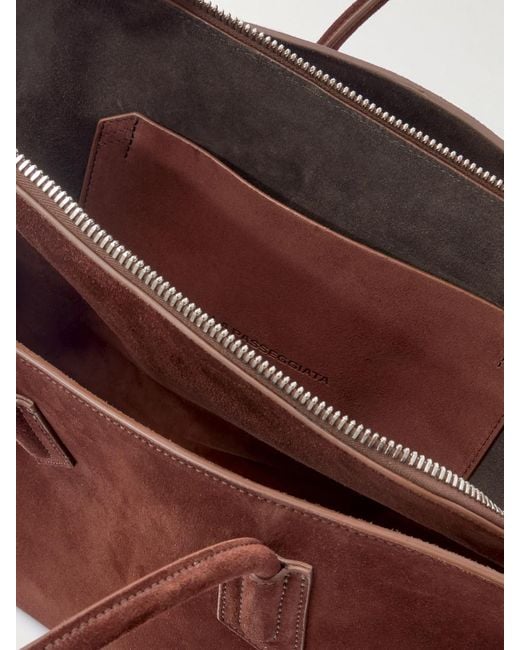 The Attico Brown La Passeggiata Medium Asymmetric Suede Tote