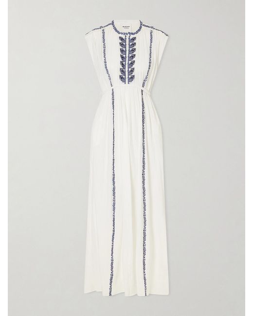 Isabel Marant White Liviane Embroidered Cotton Maxi Dress