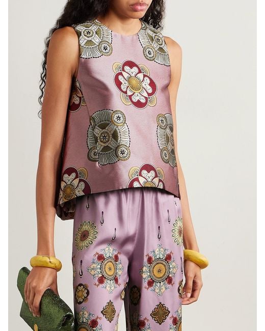 LaDoubleJ Purple Icon La Scala Satin-Jacquard Top