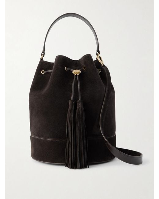 Gianvito Rossi Black Sienna Tasseled Leather-Trimmed Suede Bucket Bag