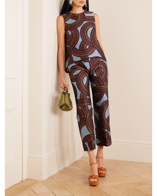 LaDoubleJ Blue Hendrix Cropped Jacquard Straight-Leg Pants