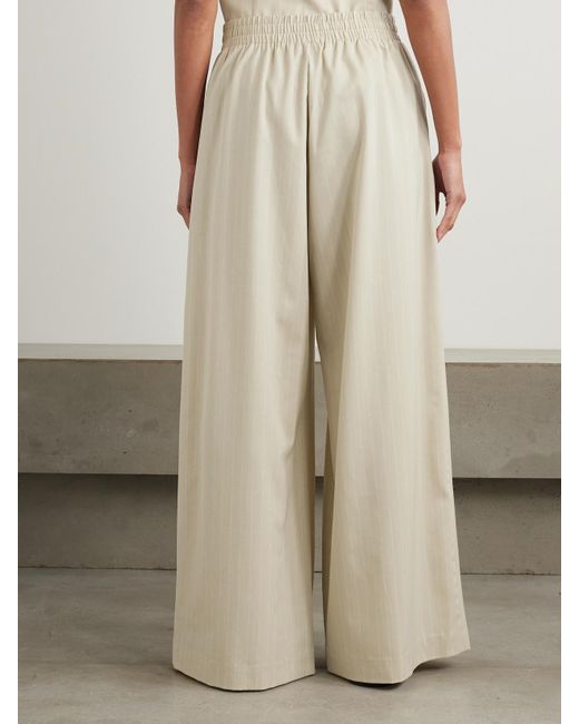 St. Agni Natural Pinstriped Gathered Wool-Blend Wide-Leg Pants
