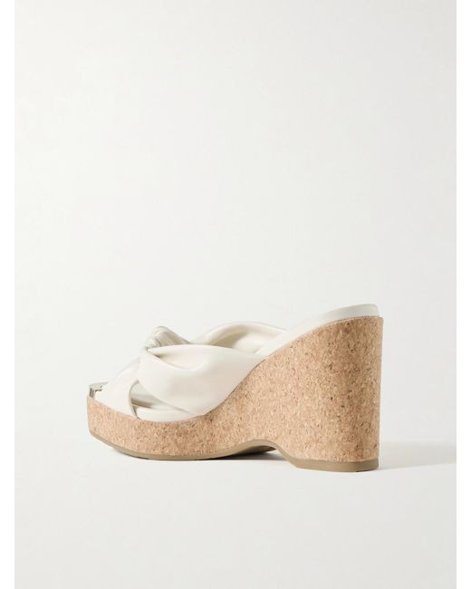 Jimmy Choo Natural Avenue 110 Knotted Leather Platform Wedge Mules