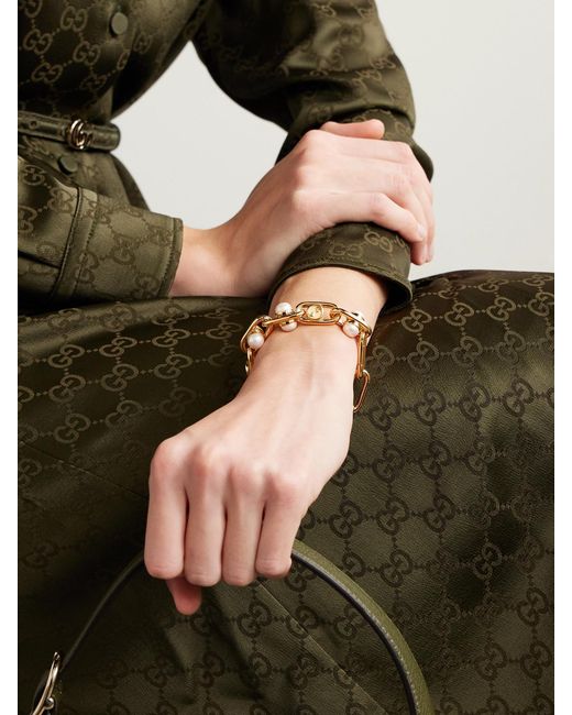 Gucci Metallic Tone Pearl-Like Bracelet