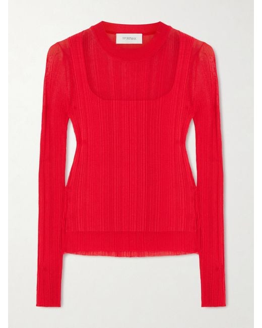 Sportmax Red Ribbed-Knit Top