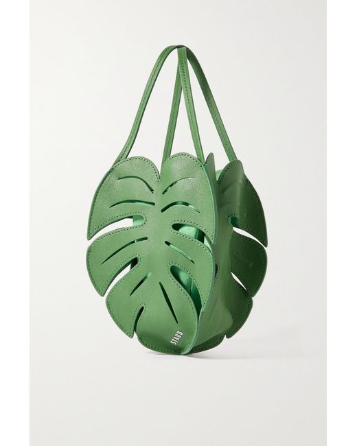 STAUD Palm Cutout Embossed Textured-leather Bucket Bag in Green | Lyst