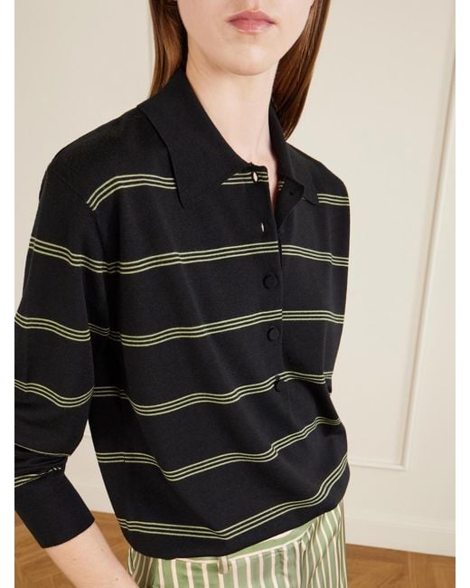 Dries Van Noten Black Striped Merino Wool Polo Shirt