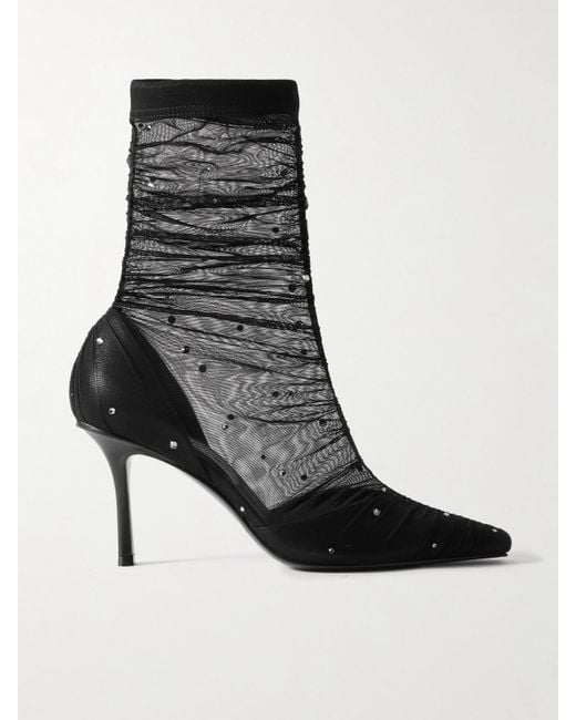 Jimmy Choo Black Lotta 85 Embellished Mesh Sock Boots