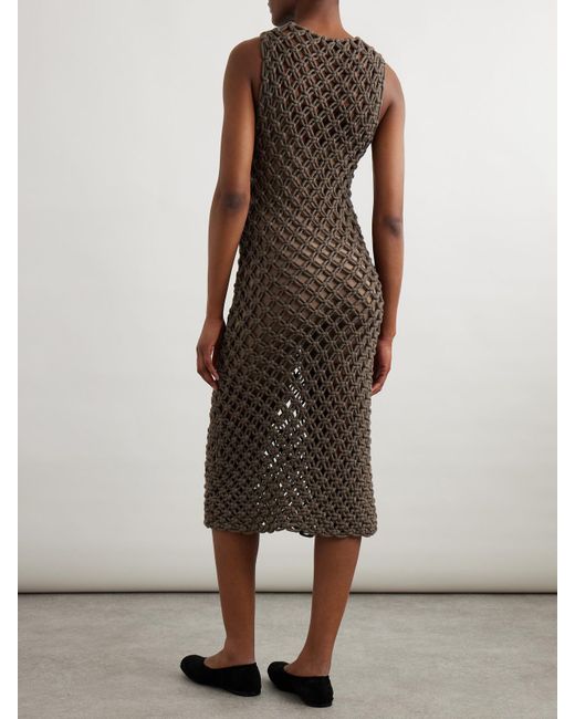 Alaïa Brown Macramé Cotton-Blend Midi Dress