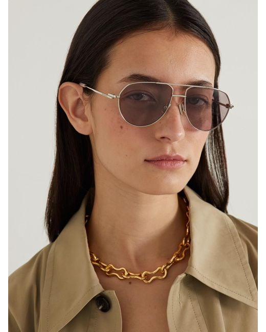 Bottega Veneta Gray Aviator-Style-Tone Sunglasses